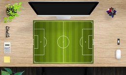 A large desk pad with a printed football field design, measuring 70 x 50 cm, suitable for office use.