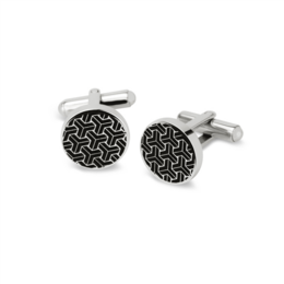 Cufflinks with a Y-pattern design in a black and white color scheme. Made of metal for a sleek, sophisticated look.