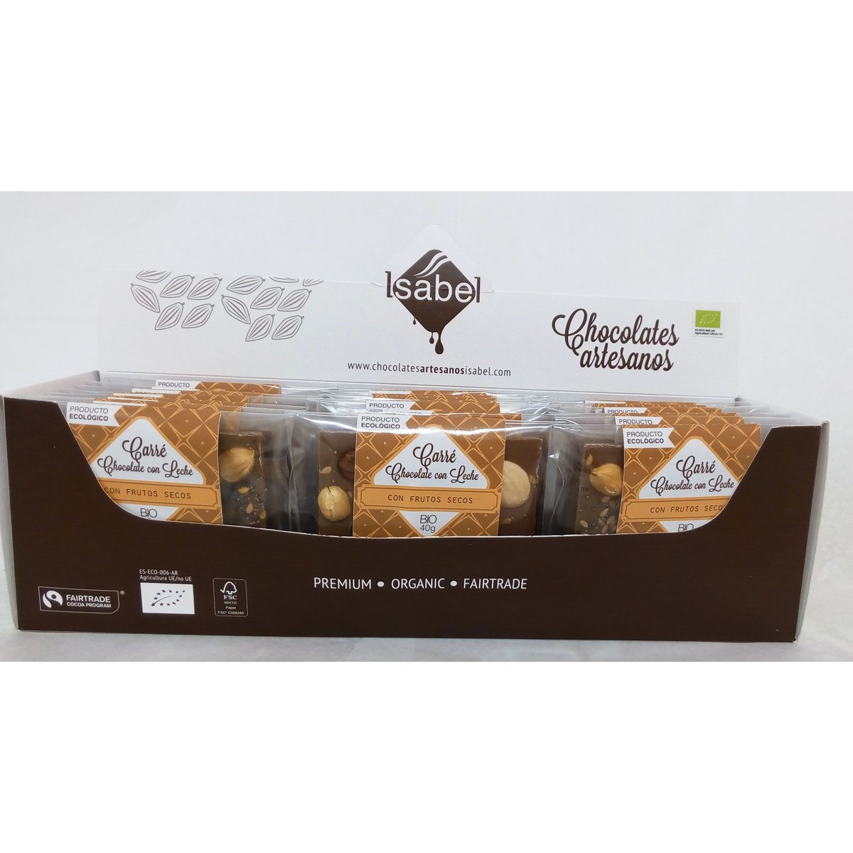 CARRÉ BIO de Chocolate con Leche y Frutos Secos (ca. 30 Einheiten)