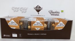 Chocolate bar with milk chocolate and dried fruits, packaged in a box of 30 units.