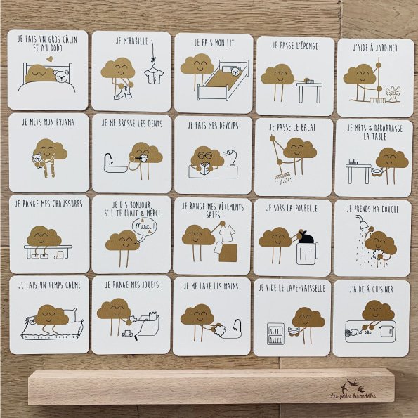 Educational cloud - Wooden barrette & Paper cards