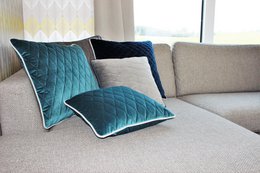 Kissen Samt türkis mit Keder grau 40x40 / 50x50 cm Sofakissen 