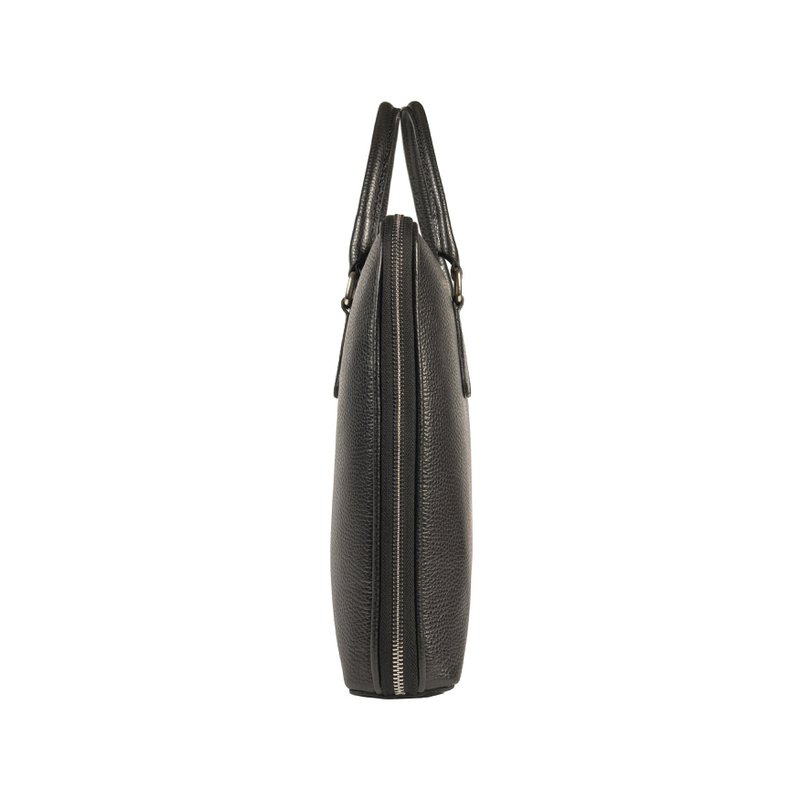 RB1019A | Maletín de negocios unisex en piel auténtica Made in Italy con bandolera extraíble. Fijaciones con mosquetones de metal níquel brillante - Color negro - Dimensiones: 37 x 29 x 6,5 cm