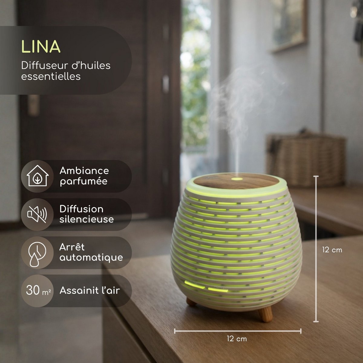 USB ultrasone diffuser – Lina – veelkleurige ledverlichting – modern en discreet – decoratie cadeau-idee