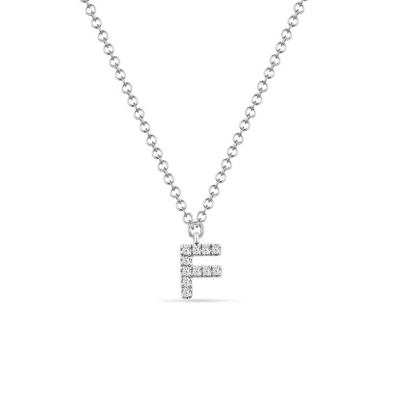 Collar de letras "F", 14 K de oro blanco con diamantes
