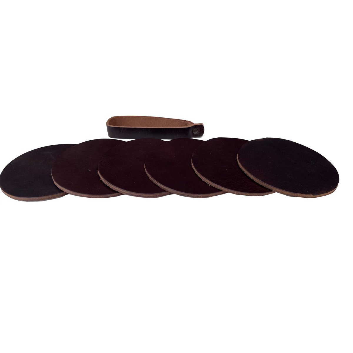 Posavasos (6 piezas) de cuero real redondo negro