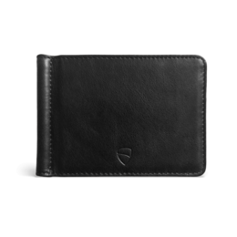 Leather money clip wallet in black, brown, and cognac colors. Compact and minimalist design for everyday carry.