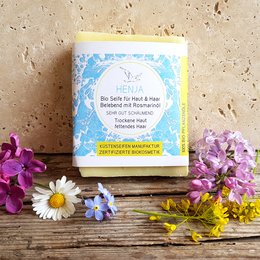 Moisturizing bar soap made with natural ingredients for skin and hair cleansing.