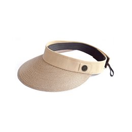  Adjustable sun visor hat in blue, orange, pink, black, and bronze colors. Lightweight and breathable material for comfortable wear.