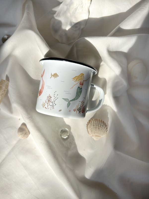 Sirene in tazza smaltata | Tazza | Tazza per bambini | Ragazza | Sirena | Sott'acqua | Acquerello | Acquerello || CUORE E CARTA