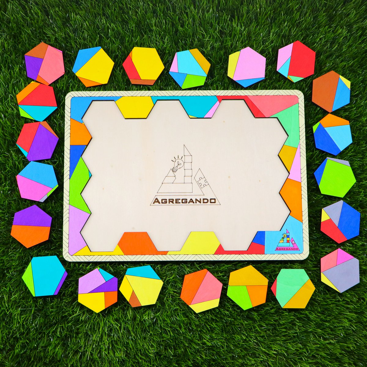 Colorful Hexagon Wooden Puzzle • Brain Teaser Game • Logic and Spatial Thinking Toy • Modern Home Decor • Educational Gift for Kids & Adults