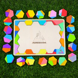 Colorful Hexagon Wooden Puzzle • Brain Teaser Game • Logic and Spatial Thinking Toy • Modern Home Decor • Educational Gift for Kids & Adults