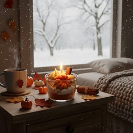 LAVURI Spicy Pumpkin Dessert Candle CUP, cinnamon scent handmade bio vegan soy wax - Duftkerze