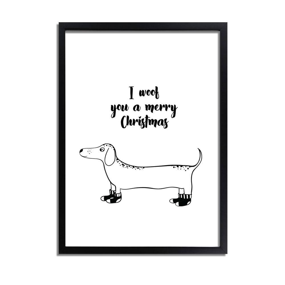 Christmas poster I woof you a merry Christmas - Christmas decoration - Black and white