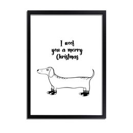 Kerstposter I woof you a merry Christmas - kerstdecoratie - Zwart wit
