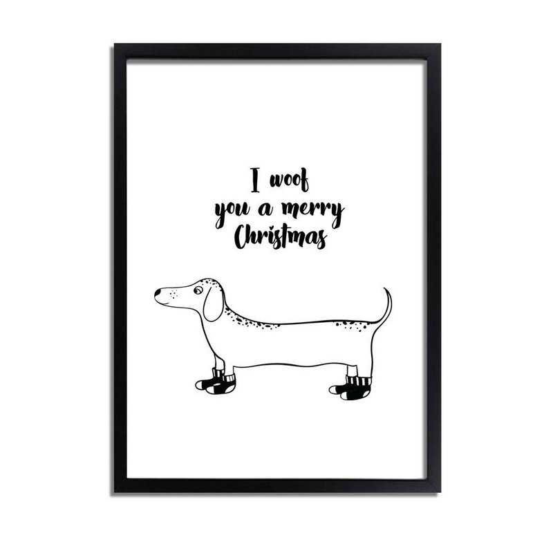 Kerstposter I woof you a merry Christmas - kerstdecoratie - Zwart wit