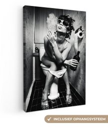 Canvas Painting - Wall Decoration Woman - Vintage - Curles - Toilet - Cigarette - Wall Decoration Living Room - Bedroom Decoration - Room Accessories - Canvas Paintings