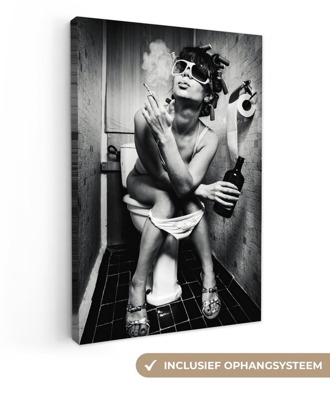 Canvas Painting - Wall Decoration Woman - Vintage - Curles - Toilet - Cigarette - Wall Decoration Living Room - Bedroom Decoration - Room Accessories - Canvas Paintings
