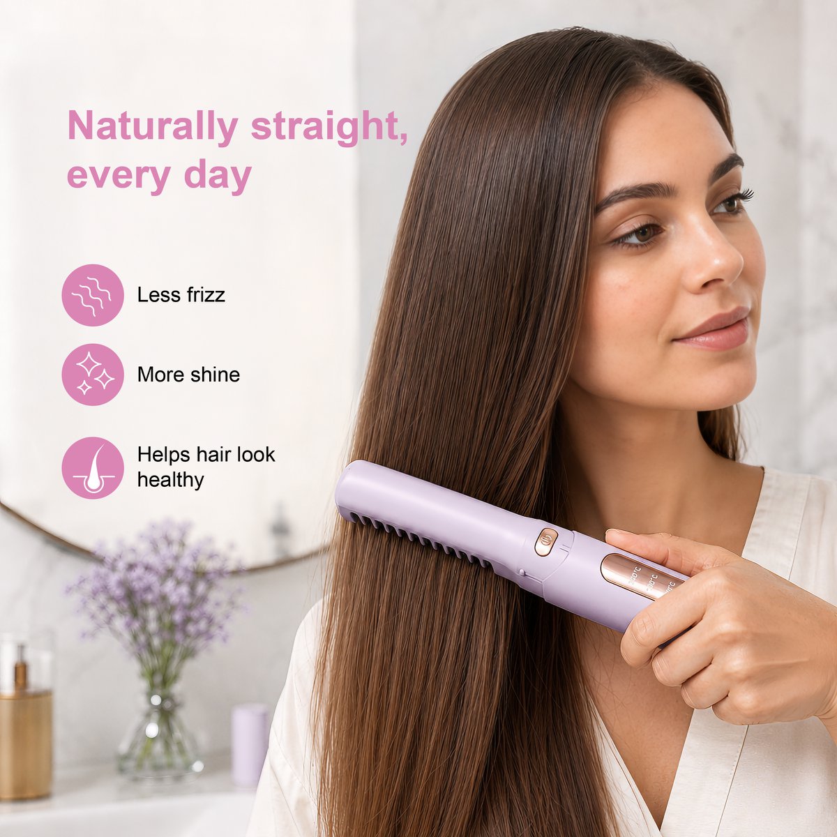 NOVOTECK HT-002 Cepillo para alisar y peinar el cabello 2 en 1 - Recargable, 3 configuraciones de temperatura, 1500 mAh, carga USB-C