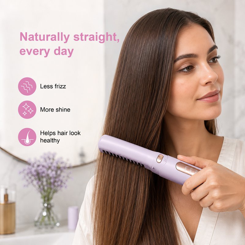 NOVOTECK HT-002 Cepillo para alisar y peinar el cabello 2 en 1 - Recargable, 3 configuraciones de temperatura, 1500 mAh, carga USB-C