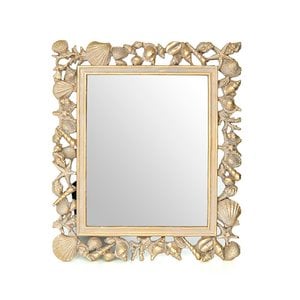 Goldfarbener Polyresinspiegel mit Shell-Design, 30 x 35 cm-Antike