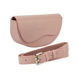 RB1027AZ | Bolso bandolera redondeado para mujer en piel auténtica Made in Italy. Bandolera de piel extraíble y ajustable. Accesorios de Níquel Pulido - Color Rosa Antiguo - Dimensiones: 25 x 15 x 9 cm