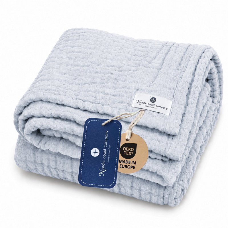Blue 4 in 1 Muslin Baby Blanket Large