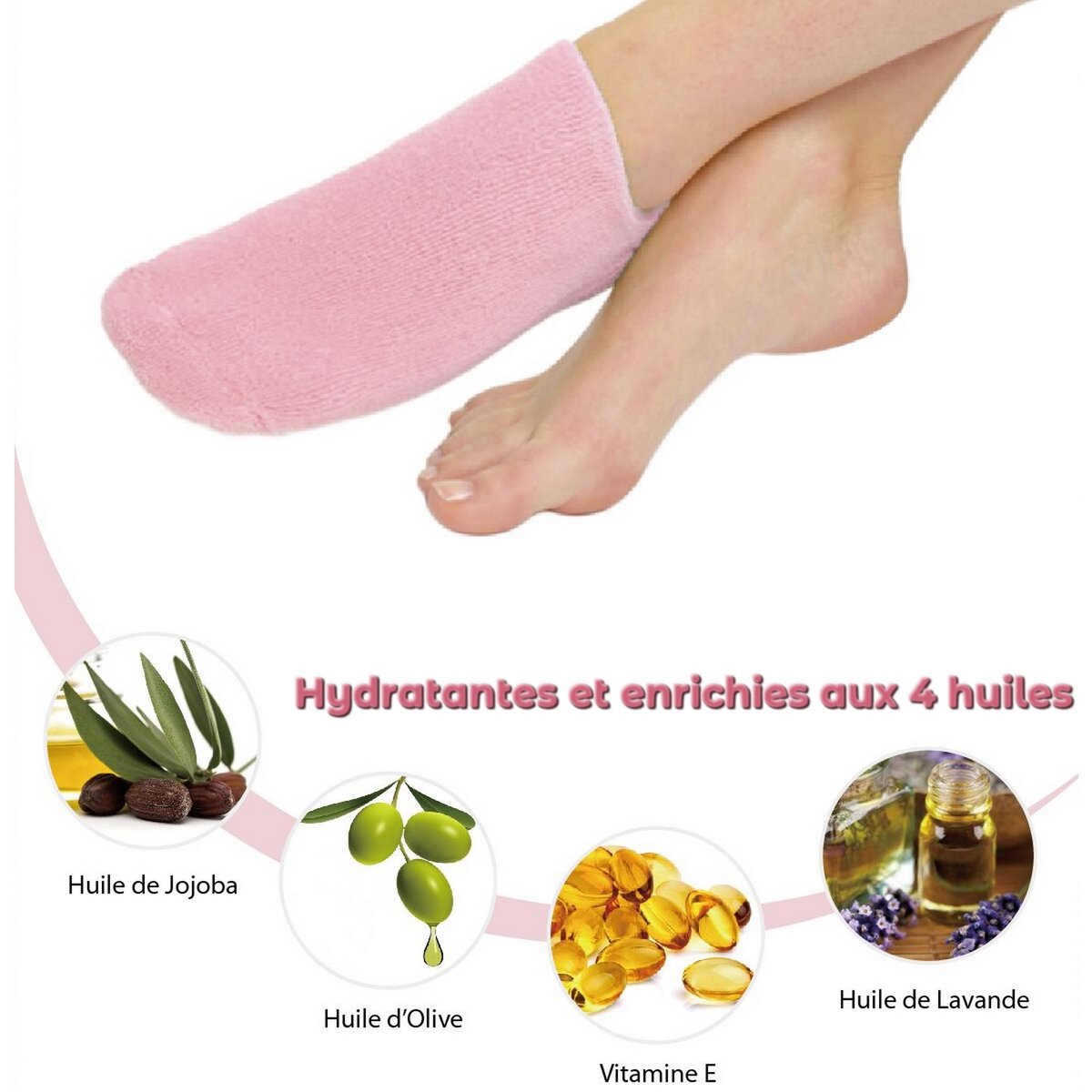 Moisturizing Rose SPA Socks - Gel with Jojoba and Olive Oils, Vitamin E and Lavender - Against Dry and Cracked Feet, Restores Softness and Suppleness to Feet