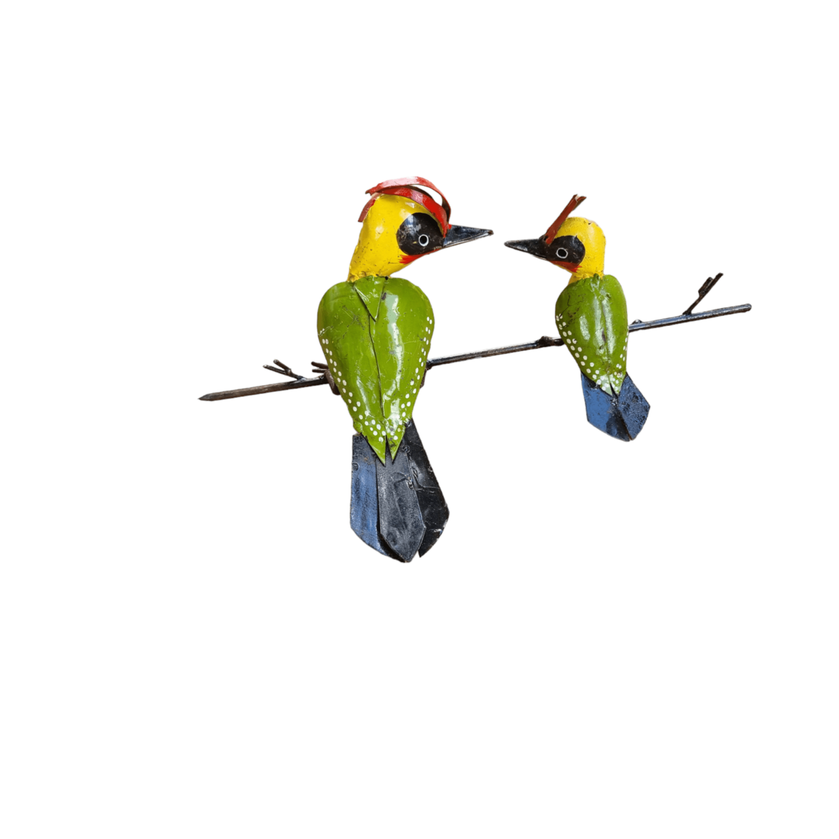 Zimba-Arts METALEN GROENE SPECHT MET BABY OM AAN BOOM TE PLAKKEN