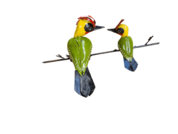 Zimba-Arts PICCHIO VERDE METALLO CON BAMBINO DA INCOLLARE SULL'ALBERO