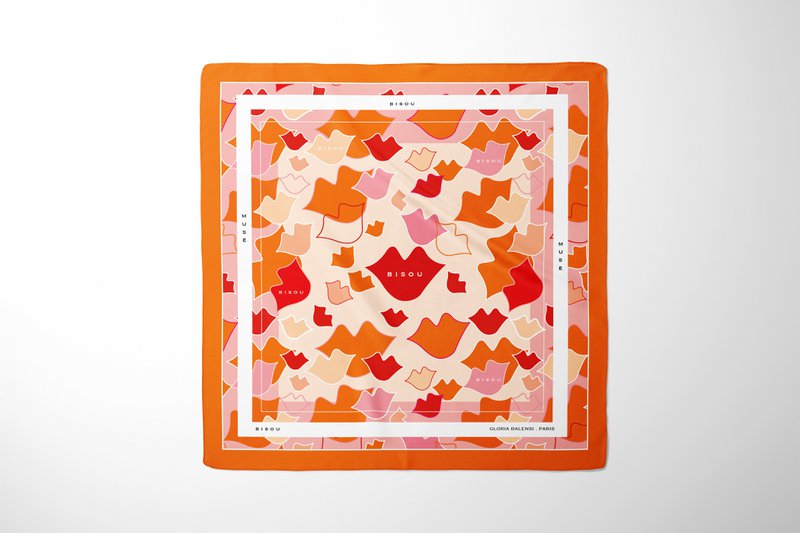 Quadratischer Seidenschal - CAMOUFLAGE BOUCHES 67*67 cm - Orange