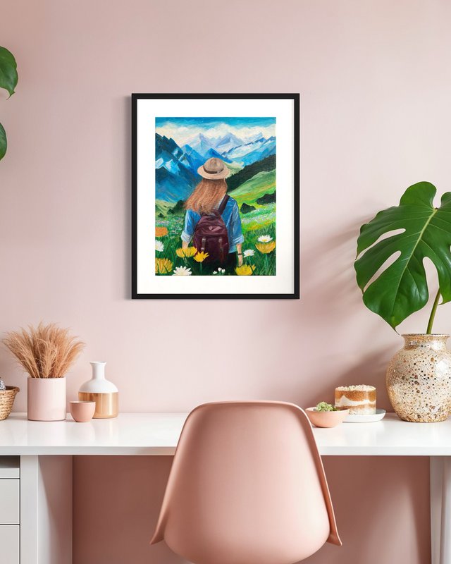 Kvinde i bjergene – Bergbloei | A4 kunst plakat
