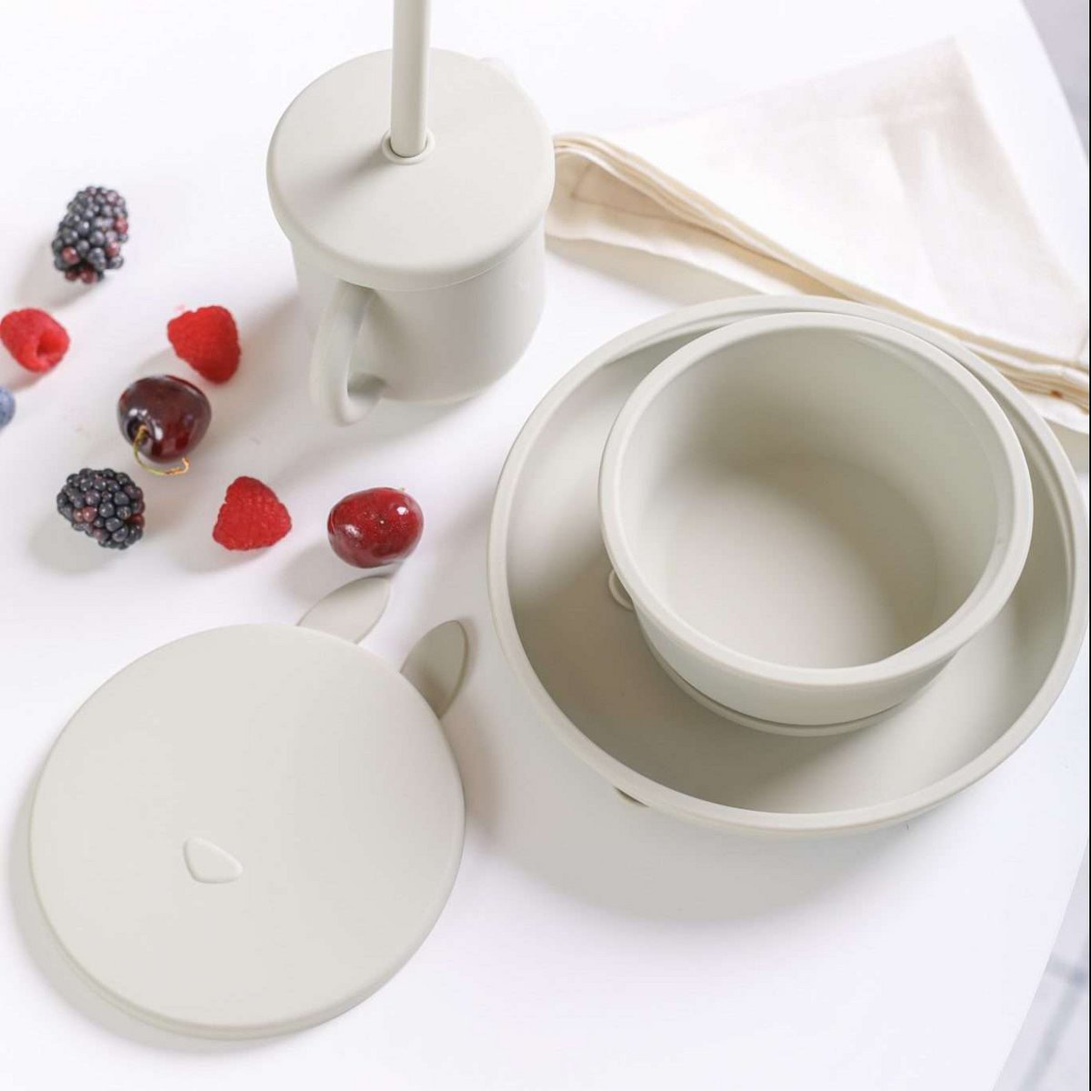 Conjunto Prato Silicone Con Ventosa Verde Acqua