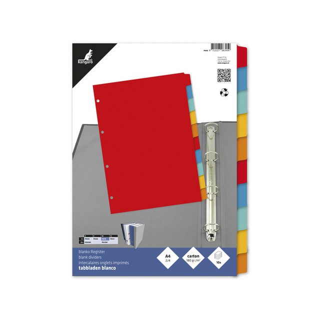 Tab Kangaro A4 blank recycled manila cardboard 180grs 4r. 10pcs assorted