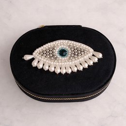 Velvet Travel Jewelry Case with Eye - Black