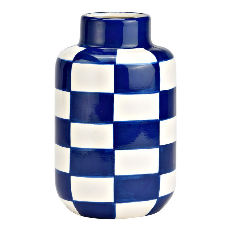 Vaas geruit van keramiek, blauw/wit (B/H/D) 10x15x10cm