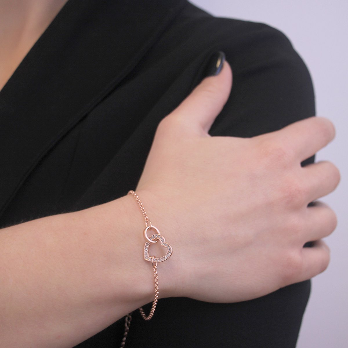 Armbånd Låst Hjerte - Eller Rosé et Cristal
