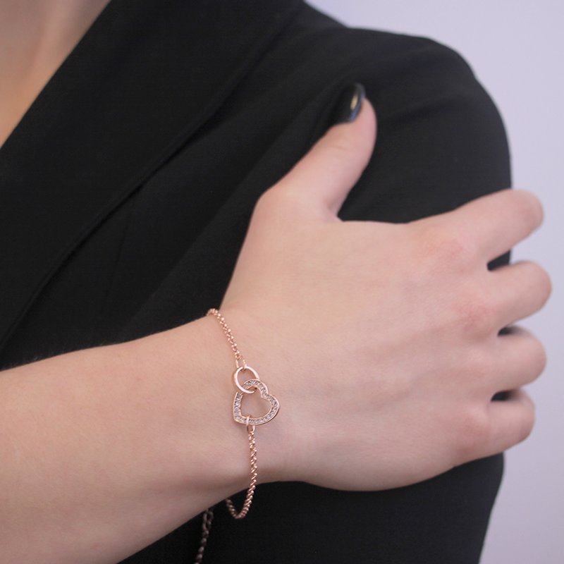 Armbånd Låst Hjerte - Eller Rosé et Cristal