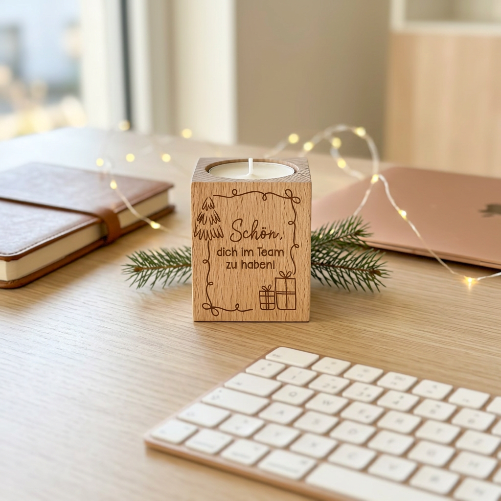 Wooden tealight holder "Great to have you on the team!" – Christmas gift for employees & teams | incl. tealight 