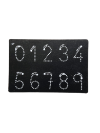 A black chalkboard with white numbers 0 through 9 displayed in a grid pattern, suitable for use as a teaching aid or home decor.