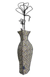 A tall, cylindrical vase with a textured, patterned surface resembling snakeskin or animal print. The vase has a flared, fan-shaped opening at the top.