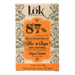 Dark chocolate bar with 87% cacao and honey. Made with organic cacao from Colombia.