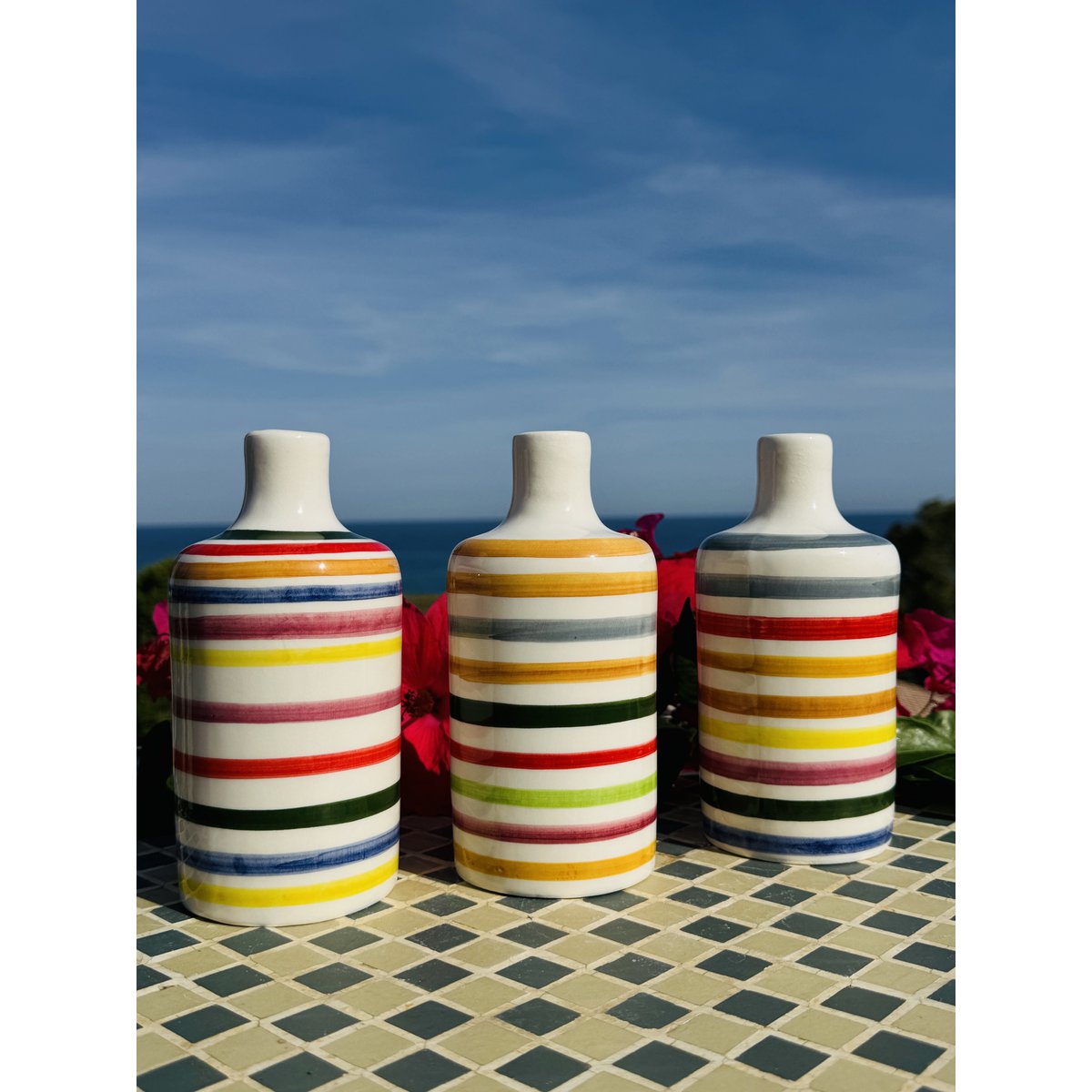 Ręcznie robiona butelka olejowa dawców oleju z dzbanem Butelka ceramiczna „Vivace” ​​dla oliwy z oliwek i octu z Włoch 250/500 ml