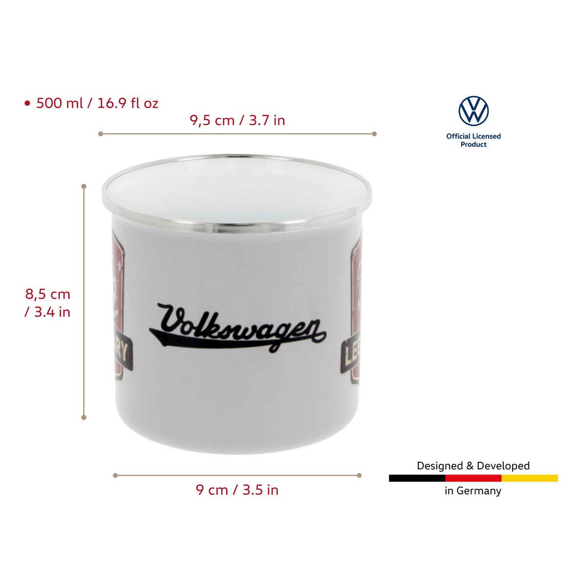 Volkswagen VW T1 Bus Enamel Mug 500ml in Gift Box - Legendary/Grey