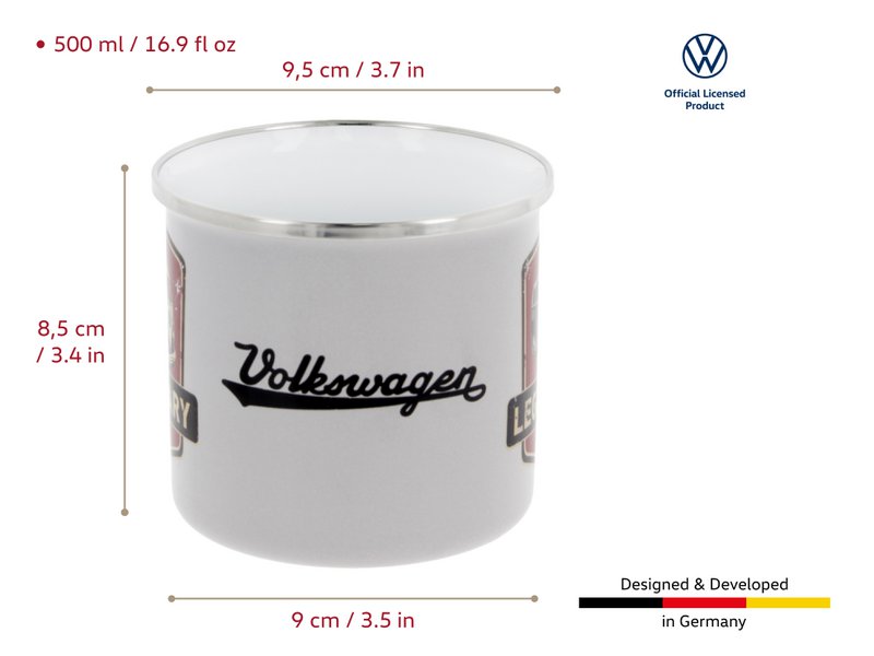 Volkswagen VW T1 Bus Enamel Mug 500ml in Gift Box - Legendary/Grey