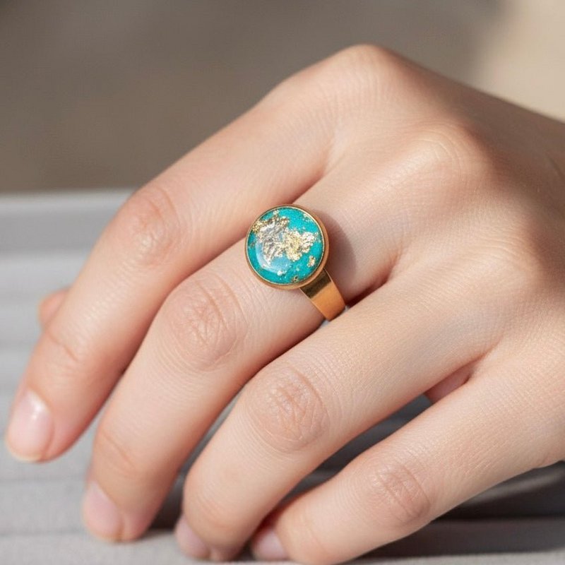 BLUE TIDE - Adjustable Water Green Ring in Handcrafted Steel