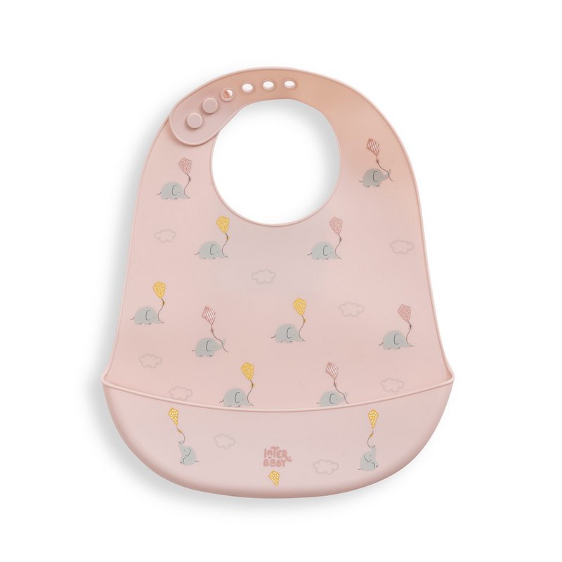SILICONE BABY BIB - MOD. ELEFANTES - DARK PINK
