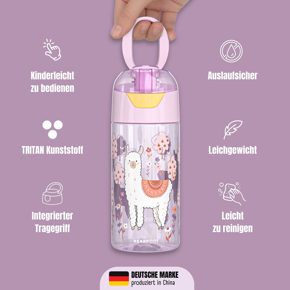 Children's water bottle, lightweight water bottle - llama
