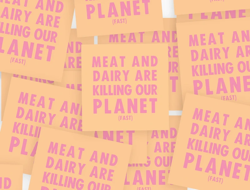 Small Vegan Indoor/Outdoor Stickers 'Meat and Dairy Are Killing Our Planet'