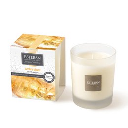 Amber white scented candle, cream colored glass jar, warm golden amber fragrance, 170g luxury home decor candle